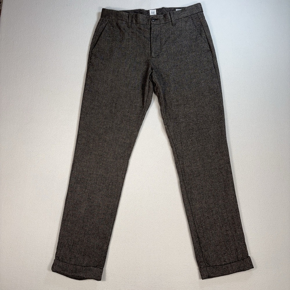Gap Holiday Slim Clean Wool Blend Pants Men's 31 (fits 32x31) Brown Herringbone